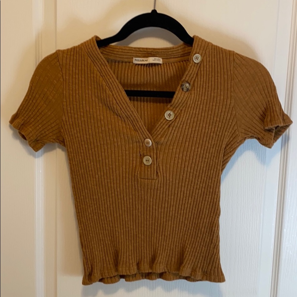 Pull&Bear Ribbed Short Sleeve Top - Size XS